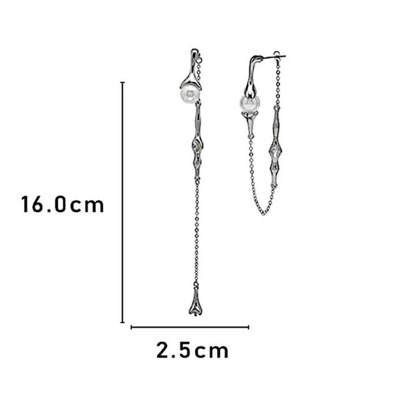 Pearl Long Drop Earring Women Asymmetric Fashion Design Jewelry Elegant Pearl - Picture 11 of 14